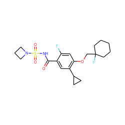O=C(NS(=O)(=O)N1CCC1)c1cc(C2CC2)c(OCC2(F)CCCCC2)cc1F ZINC000216258445