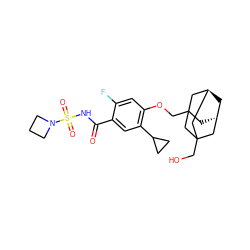 O=C(NS(=O)(=O)N1CCC1)c1cc(C2CC2)c(OCC23C[C@H]4C[C@@H](CC(CO)(C4)C2)C3)cc1F ZINC000216249717