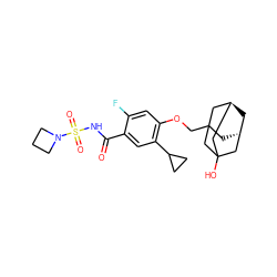 O=C(NS(=O)(=O)N1CCC1)c1cc(C2CC2)c(OCC23C[C@H]4C[C@@H](CC(O)(C4)C2)C3)cc1F ZINC000216246381