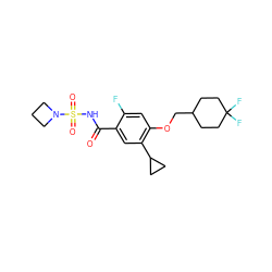 O=C(NS(=O)(=O)N1CCC1)c1cc(C2CC2)c(OCC2CCC(F)(F)CC2)cc1F ZINC000216244284