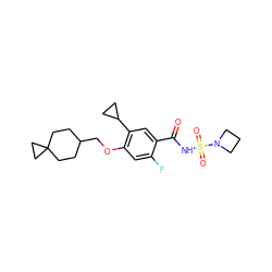 O=C(NS(=O)(=O)N1CCC1)c1cc(C2CC2)c(OCC2CCC3(CC2)CC3)cc1F ZINC000216243728