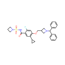 O=C(NS(=O)(=O)N1CCC1)c1cc(C2CC2)c(OCC2CN(C(c3ccccc3)c3ccccc3)C2)cc1F ZINC000216269309