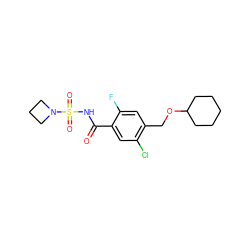O=C(NS(=O)(=O)N1CCC1)c1cc(Cl)c(COC2CCCCC2)cc1F ZINC000216255962
