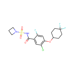 O=C(NS(=O)(=O)N1CCC1)c1cc(Cl)c(OC2CCC(F)(F)CC2)cc1F ZINC000216261537