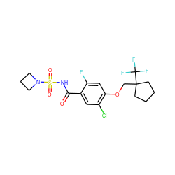 O=C(NS(=O)(=O)N1CCC1)c1cc(Cl)c(OCC2(C(F)(F)F)CCCC2)cc1F ZINC000216239601
