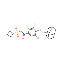 O=C(NS(=O)(=O)N1CCC1)c1cc(Cl)c(OCC23CC4CC(CC(C4)C2)C3)c(F)c1F ZINC000225230553