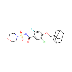O=C(NS(=O)(=O)N1CCOCC1)c1cc(Cl)c(OCC23CC4CC(CC(C4)C2)C3)cc1F ZINC000216202149