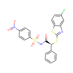 O=C(NS(=O)(=O)c1ccc([N+](=O)[O-])cc1)[C@@H](Sc1nc2cc(Cl)ccc2s1)c1ccccc1 ZINC001772574813