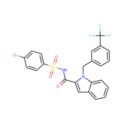 O=C(NS(=O)(=O)c1ccc(Cl)cc1)c1cc2ccccc2n1Cc1cccc(C(F)(F)F)c1 ZINC000034717716