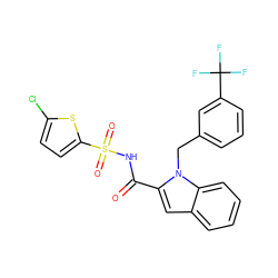 O=C(NS(=O)(=O)c1ccc(Cl)s1)c1cc2ccccc2n1Cc1cccc(C(F)(F)F)c1 ZINC000034717727