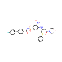 O=C(NS(=O)(=O)c1ccc(N[C@@H](CSc2ccccc2)CC(=O)N2CCOCC2)c([N+](=O)[O-])c1)c1ccc(-c2ccc(F)cc2)cc1 ZINC000096272597