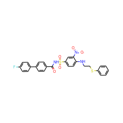 O=C(NS(=O)(=O)c1ccc(NCCSc2ccccc2)c([N+](=O)[O-])c1)c1ccc(-c2ccc(F)cc2)cc1 ZINC000028568875