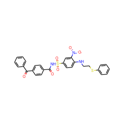 O=C(NS(=O)(=O)c1ccc(NCCSc2ccccc2)c([N+](=O)[O-])c1)c1ccc(C(=O)c2ccccc2)cc1 ZINC001772636759