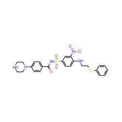 O=C(NS(=O)(=O)c1ccc(NCCSc2ccccc2)c([N+](=O)[O-])c1)c1ccc(N2CCNCC2)cc1 ZINC000028568790