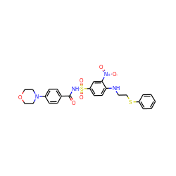 O=C(NS(=O)(=O)c1ccc(NCCSc2ccccc2)c([N+](=O)[O-])c1)c1ccc(N2CCOCC2)cc1 ZINC000028570523