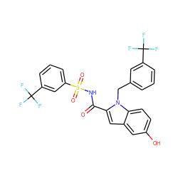 O=C(NS(=O)(=O)c1cccc(C(F)(F)F)c1)c1cc2cc(O)ccc2n1Cc1cccc(C(F)(F)F)c1 ZINC000034717722