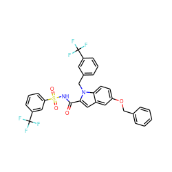 O=C(NS(=O)(=O)c1cccc(C(F)(F)F)c1)c1cc2cc(OCc3ccccc3)ccc2n1Cc1cccc(C(F)(F)F)c1 ZINC000034717742