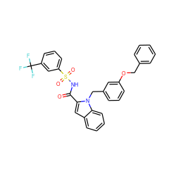 O=C(NS(=O)(=O)c1cccc(C(F)(F)F)c1)c1cc2ccccc2n1Cc1cccc(OCc2ccccc2)c1 ZINC000034717740