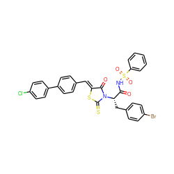 O=C(NS(=O)(=O)c1ccccc1)[C@H](Cc1ccc(Br)cc1)N1C(=O)/C(=C/c2ccc(-c3ccc(Cl)cc3)cc2)SC1=S ZINC000299868632