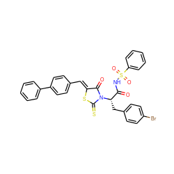 O=C(NS(=O)(=O)c1ccccc1)[C@H](Cc1ccc(Br)cc1)N1C(=O)/C(=C/c2ccc(-c3ccccc3)cc2)SC1=S ZINC000299857452