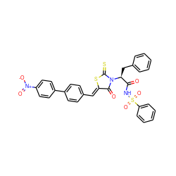 O=C(NS(=O)(=O)c1ccccc1)[C@H](Cc1ccccc1)N1C(=O)/C(=C/c2ccc(-c3ccc([N+](=O)[O-])cc3)cc2)SC1=S ZINC000299862216