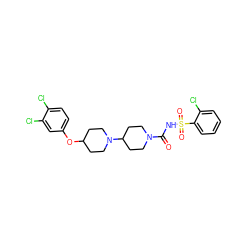 O=C(NS(=O)(=O)c1ccccc1Cl)N1CCC(N2CCC(Oc3ccc(Cl)c(Cl)c3)CC2)CC1 ZINC000042881910