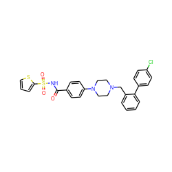 O=C(NS(=O)(=O)c1cccs1)c1ccc(N2CCN(Cc3ccccc3-c3ccc(Cl)cc3)CC2)cc1 ZINC000116984448