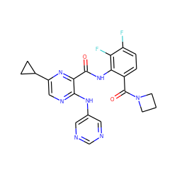 O=C(Nc1c(C(=O)N2CCC2)ccc(F)c1F)c1nc(C2CC2)cnc1Nc1cncnc1 ZINC000169701929