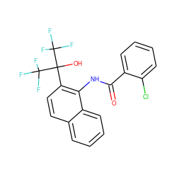 O=C(Nc1c(C(O)(C(F)(F)F)C(F)(F)F)ccc2ccccc12)c1ccccc1Cl ZINC000013489805