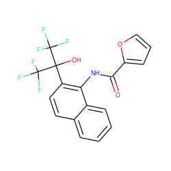 O=C(Nc1c(C(O)(C(F)(F)F)C(F)(F)F)ccc2ccccc12)c1ccco1 ZINC000013489823