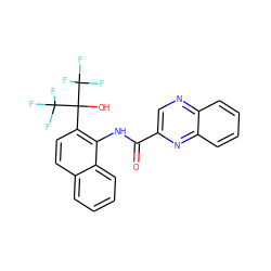 O=C(Nc1c(C(O)(C(F)(F)F)C(F)(F)F)ccc2ccccc12)c1cnc2ccccc2n1 ZINC000013489826