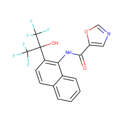 O=C(Nc1c(C(O)(C(F)(F)F)C(F)(F)F)ccc2ccccc12)c1cnco1 ZINC000013489824