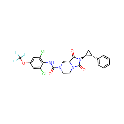 O=C(Nc1c(Cl)cc(OC(F)(F)F)cc1Cl)N1CCN2C(=O)N([C@H]3C[C@@H]3c3ccccc3)C(=O)[C@@H]2C1 ZINC000072178504