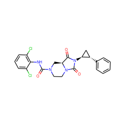 O=C(Nc1c(Cl)cccc1Cl)N1CCN2C(=O)N([C@H]3C[C@@H]3c3ccccc3)C(=O)[C@@H]2C1 ZINC000072140840