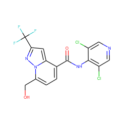 O=C(Nc1c(Cl)cncc1Cl)c1ccc(CO)n2nc(C(F)(F)F)cc12 ZINC000096933202