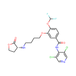 O=C(Nc1c(Cl)cncc1Cl)c1ccc(OC(F)F)c(OCCCCN[C@@H]2CCOC2=O)c1 ZINC000205286307