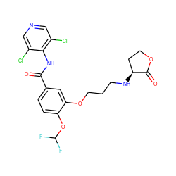 O=C(Nc1c(Cl)cncc1Cl)c1ccc(OC(F)F)c(OCCCN[C@H]2CCOC2=O)c1 ZINC000205518214