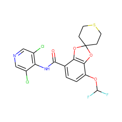 O=C(Nc1c(Cl)cncc1Cl)c1ccc(OC(F)F)c2c1OC1(CCSCC1)O2 ZINC000116878977