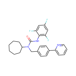 O=C(Nc1c(F)cc(F)cc1F)N(Cc1ccc(-c2ccccn2)cc1)C1CCCCCC1 ZINC000013779972