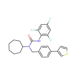 O=C(Nc1c(F)cc(F)cc1F)N(Cc1ccc(-c2ccsc2)cc1)C1CCCCCC1 ZINC000013779967