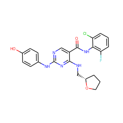 O=C(Nc1c(F)cccc1Cl)c1cnc(Nc2ccc(O)cc2)nc1NC[C@@H]1CCCO1 ZINC000299852918