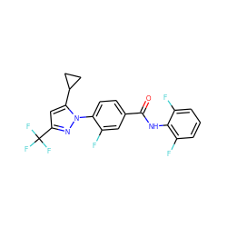 O=C(Nc1c(F)cccc1F)c1ccc(-n2nc(C(F)(F)F)cc2C2CC2)c(F)c1 ZINC000117419773