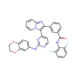 O=C(Nc1c(F)cccc1F)c1cccc(-c2nc3ccccn3c2-c2ccnc(Nc3ccc4c(c3)OCCO4)n2)c1 ZINC000044281338