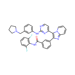 O=C(Nc1c(F)cccc1F)c1cccc(-c2nc3ccccn3c2-c2ccnc(Nc3cccc(CN4CCCC4)c3)n2)c1 ZINC000044306553