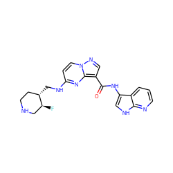 O=C(Nc1c[nH]c2ncccc12)c1cnn2ccc(NC[C@H]3CCNC[C@@H]3F)nc12 ZINC000096270695