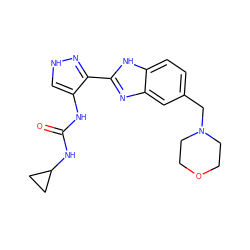 O=C(Nc1c[nH]nc1-c1nc2cc(CN3CCOCC3)ccc2[nH]1)NC1CC1 ZINC000038995988