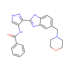 O=C(Nc1c[nH]nc1-c1nc2cc(CN3CCOCC3)ccc2[nH]1)c1ccccc1 ZINC000040973791