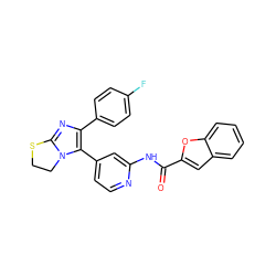 O=C(Nc1cc(-c2c(-c3ccc(F)cc3)nc3n2CCS3)ccn1)c1cc2ccccc2o1 ZINC000169331108