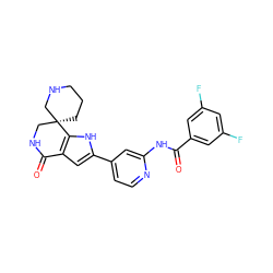 O=C(Nc1cc(-c2cc3c([nH]2)[C@@]2(CCCNC2)CNC3=O)ccn1)c1cc(F)cc(F)c1 ZINC000073240283