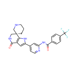 O=C(Nc1cc(-c2cc3c([nH]2)[C@@]2(CCCNC2)CNC3=O)ccn1)c1ccc(C(F)(F)F)cc1 ZINC000082158178